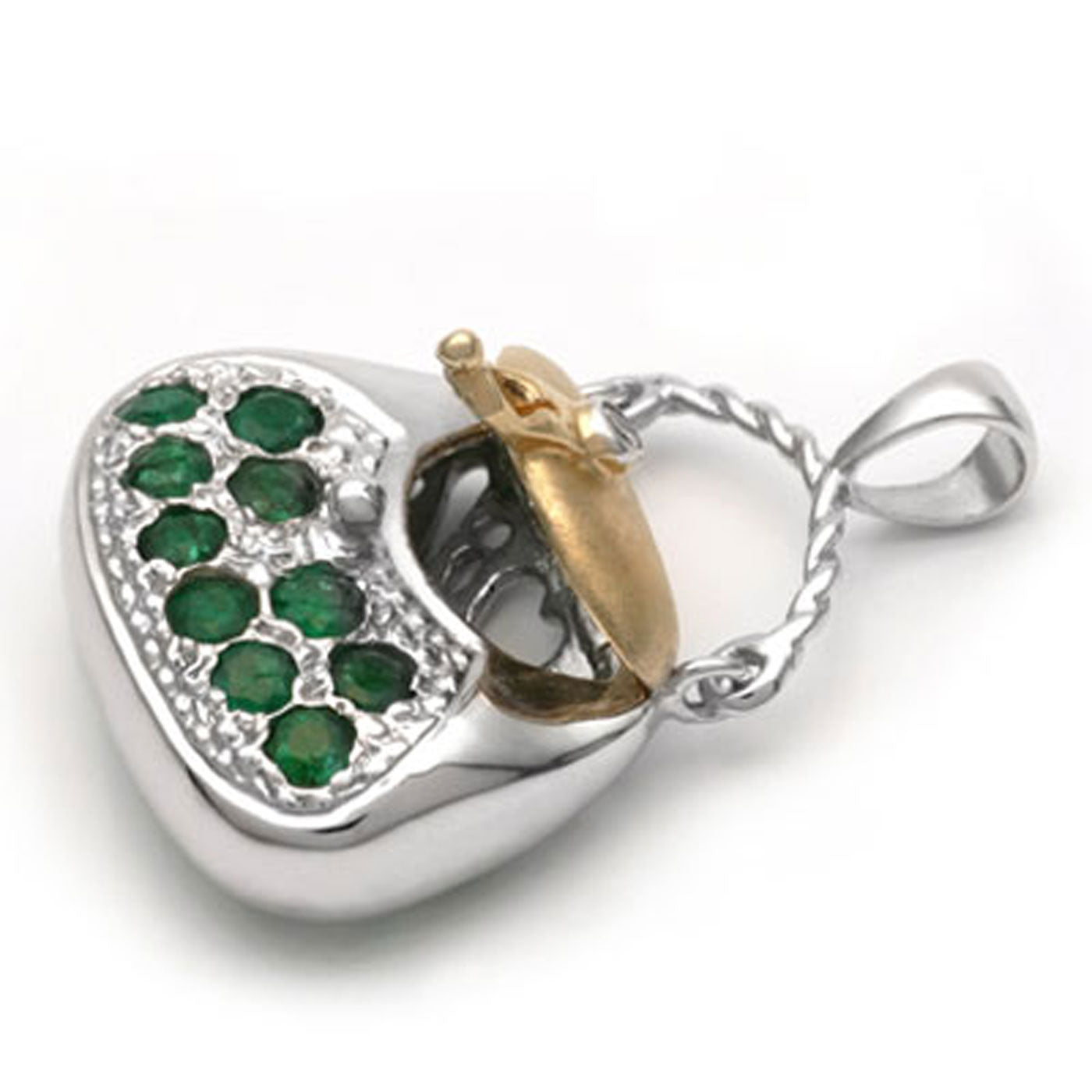 14k Yellow and White 2-Tone Gold Emerald and Diamond Purse Pendant