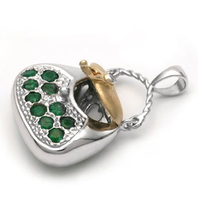 14k Yellow and White 2-Tone Gold Emerald and Diamond Purse Pendant