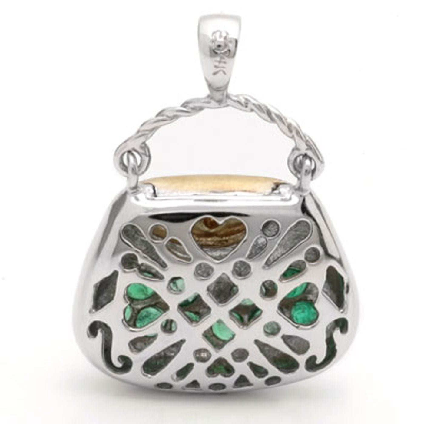 14k Yellow and White 2-Tone Gold Emerald and Diamond Purse Pendant