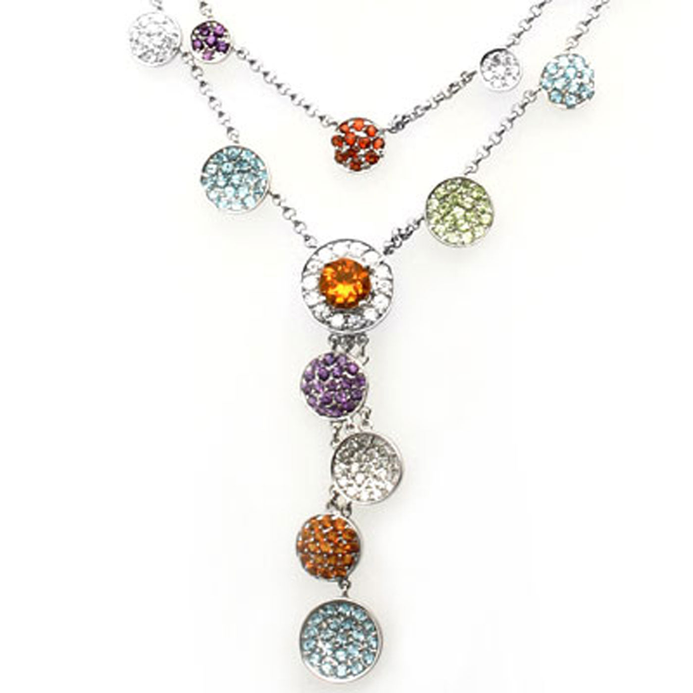 18k White Gold Multi-Colored Gemstone and Diamond Fashion Necklace