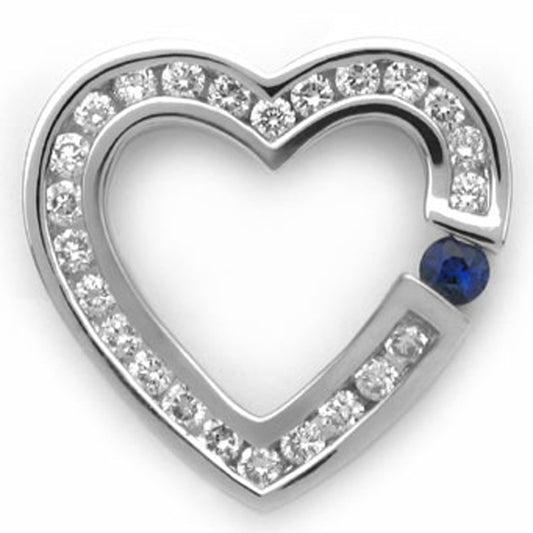 18k White Gold  Diamond and Sapphire Heart Pendant