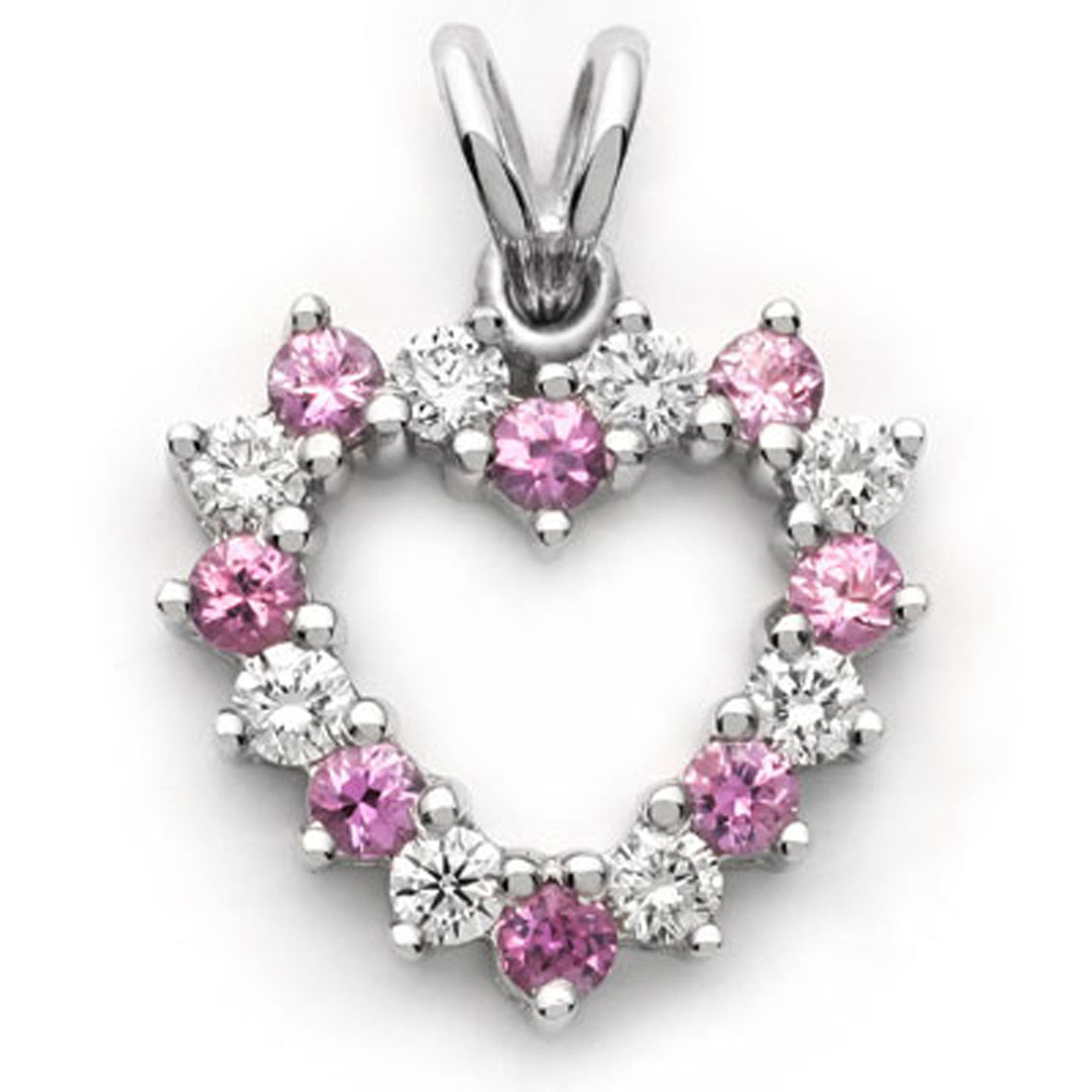 18k White Gold Pink Sapphire and Diamond Heart Pendant