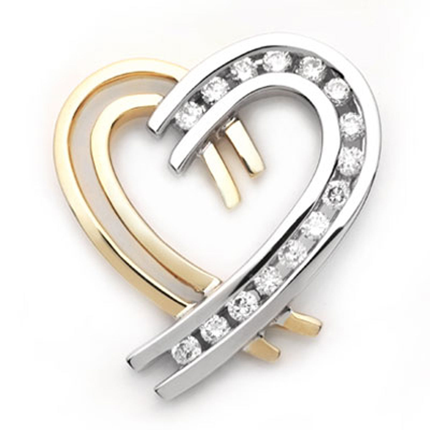 18k Yellow and White Two-Tone Gold Diamond Heart Pendant
