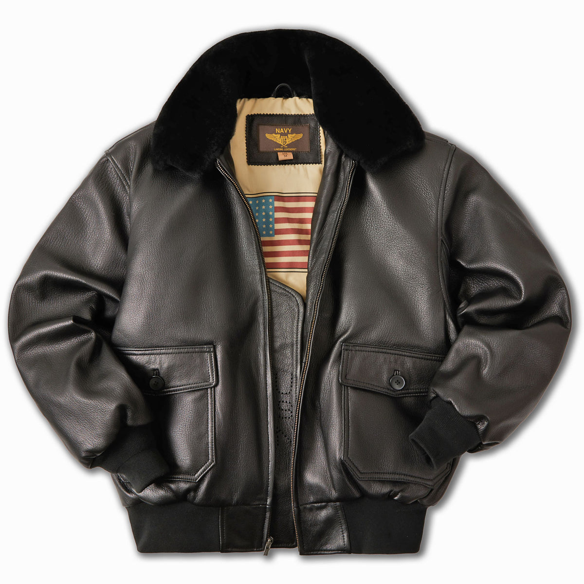 Landing Leathers Navy Men G-1 Goatskin Leather Flight Bomber 