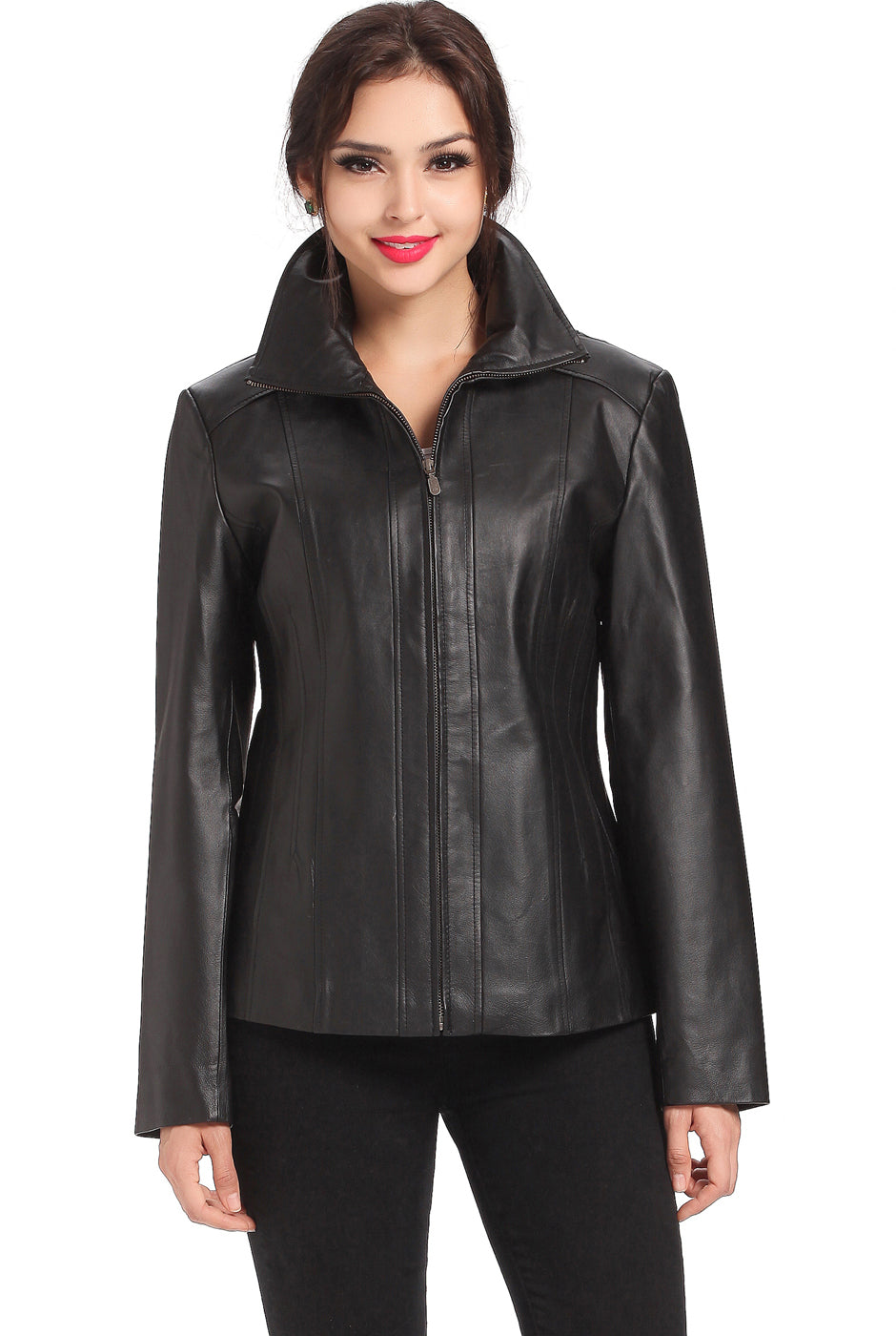 BGSD Women Tina Lambskin Leather Scuba Jacket