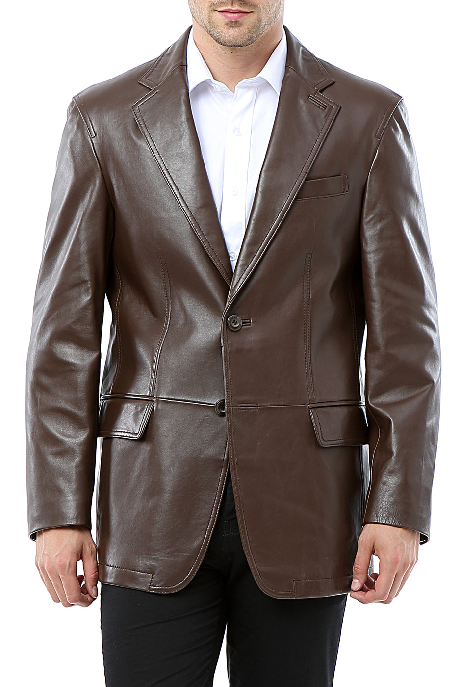 BGSD Monogram Collection Men 2-Button Lambskin Leather Blazer