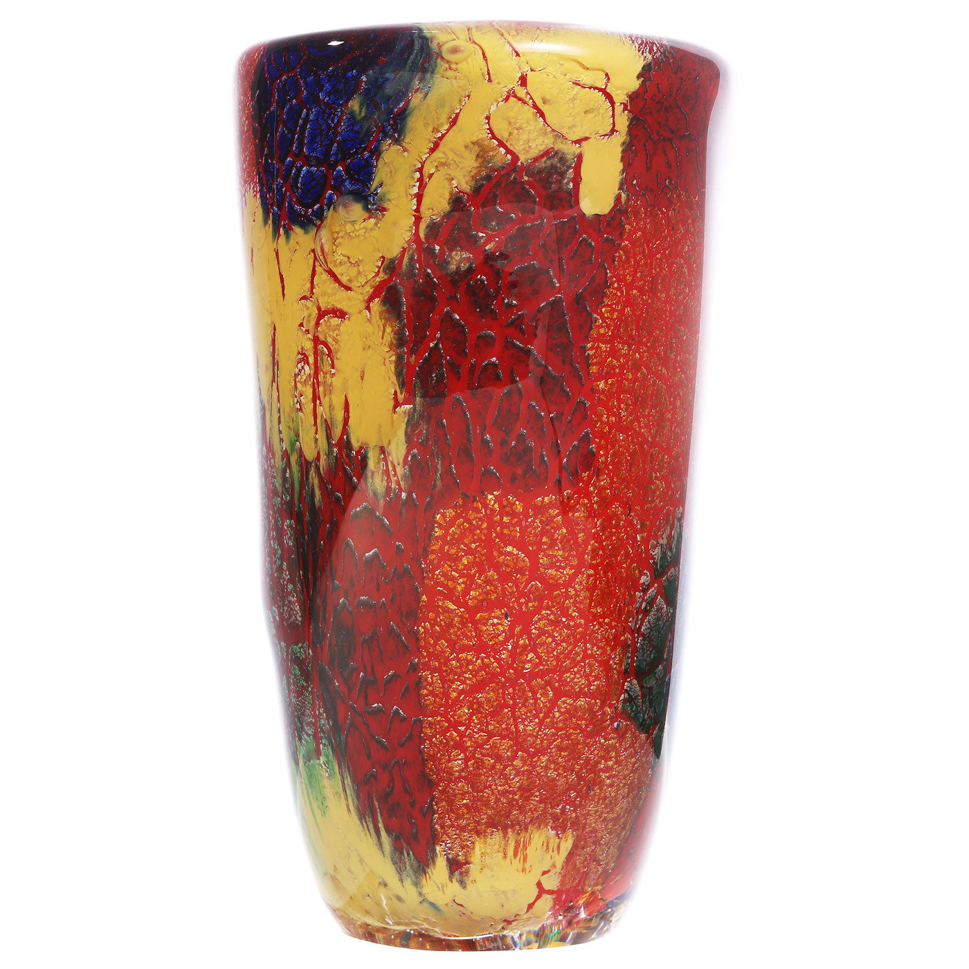 Hand Blown Multicolor Abstract Art Glass Vase 7" tall