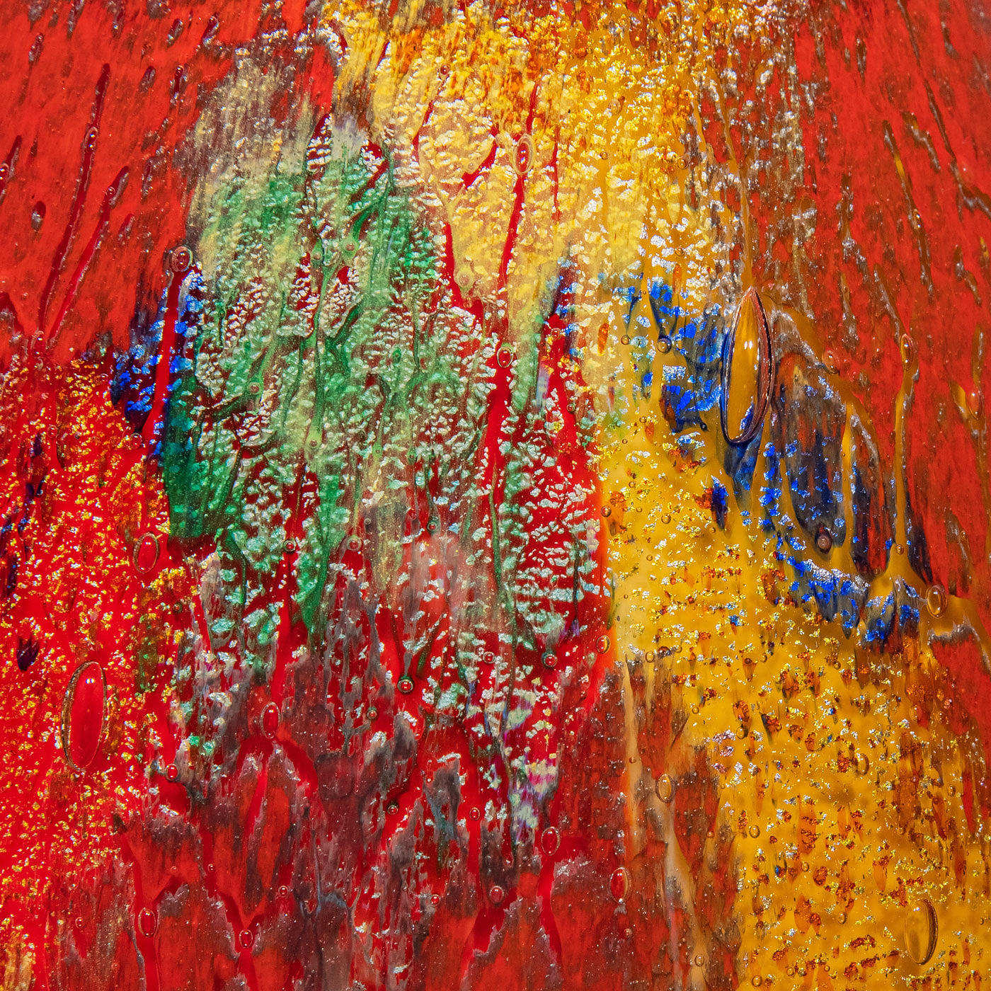 Hand Blown Multicolor Abstract Art Glass Vase 9.5 inch tall