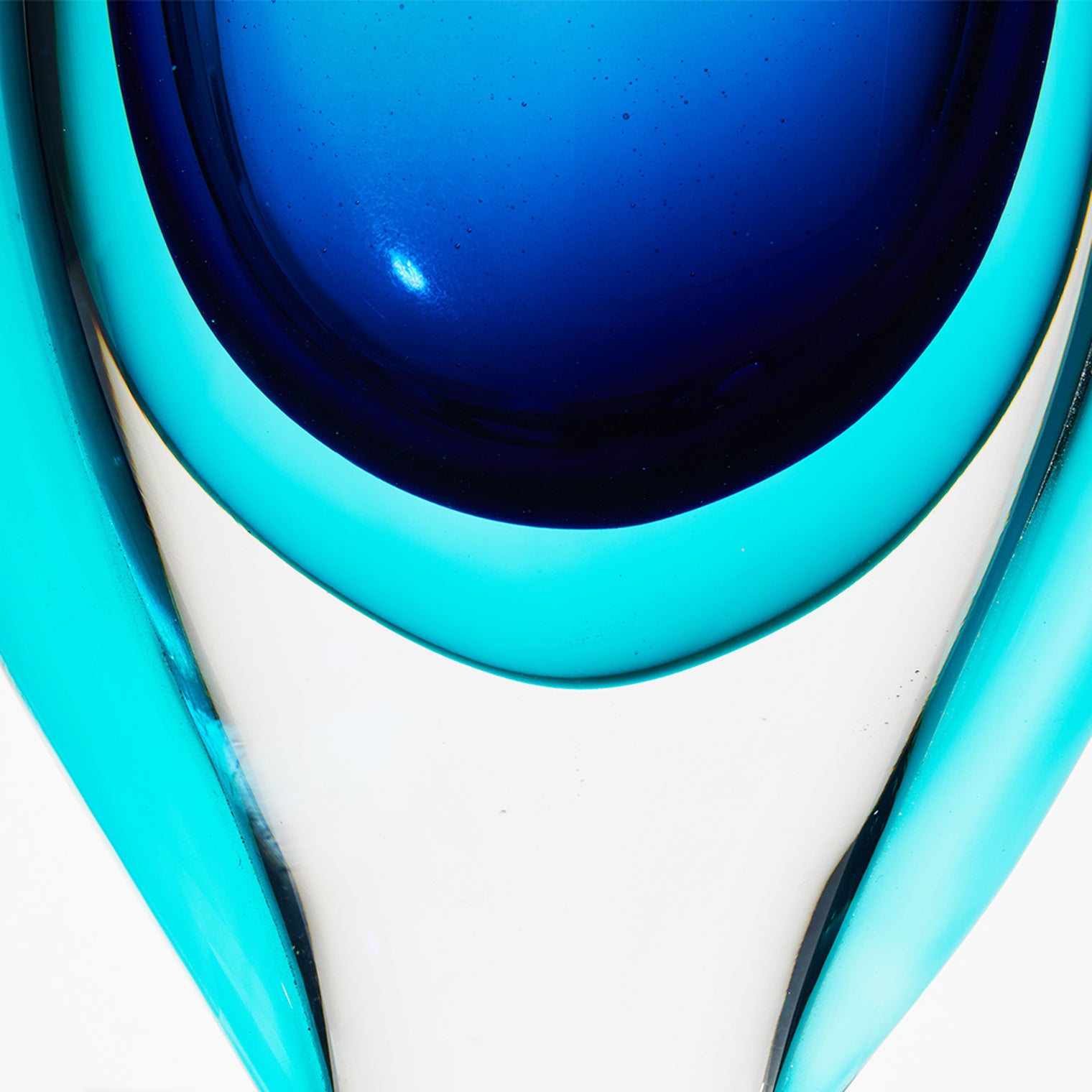 Hand Blown Sommerso Oval Art Glass Vase London Blue 8.5-10 inch tall