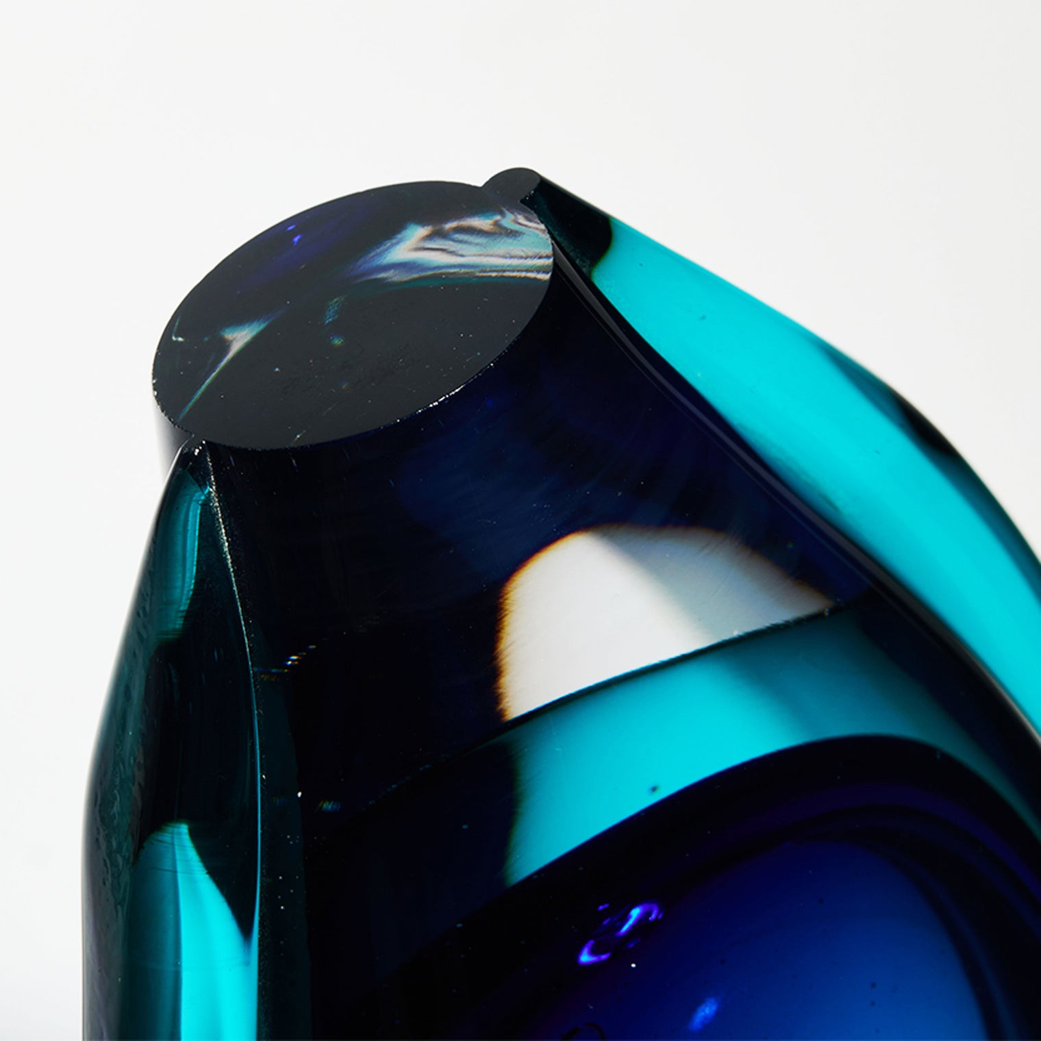 Hand Blown Sommerso Oval Art Glass Vase London Blue 8.5-10 inch tall