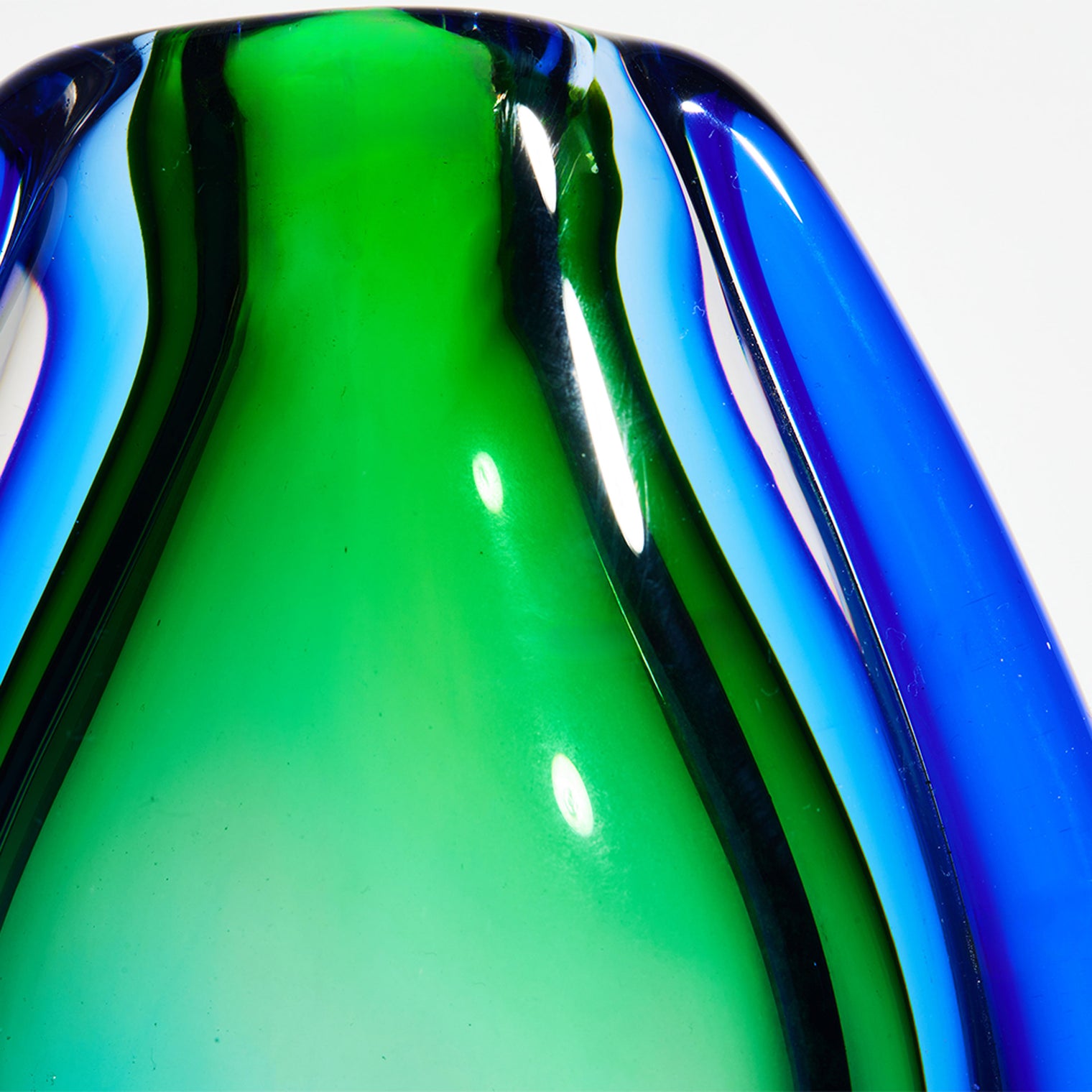 Hand Blown Sommerso Oval Art Glass Vase Emerald 8.5-10 inch tall
