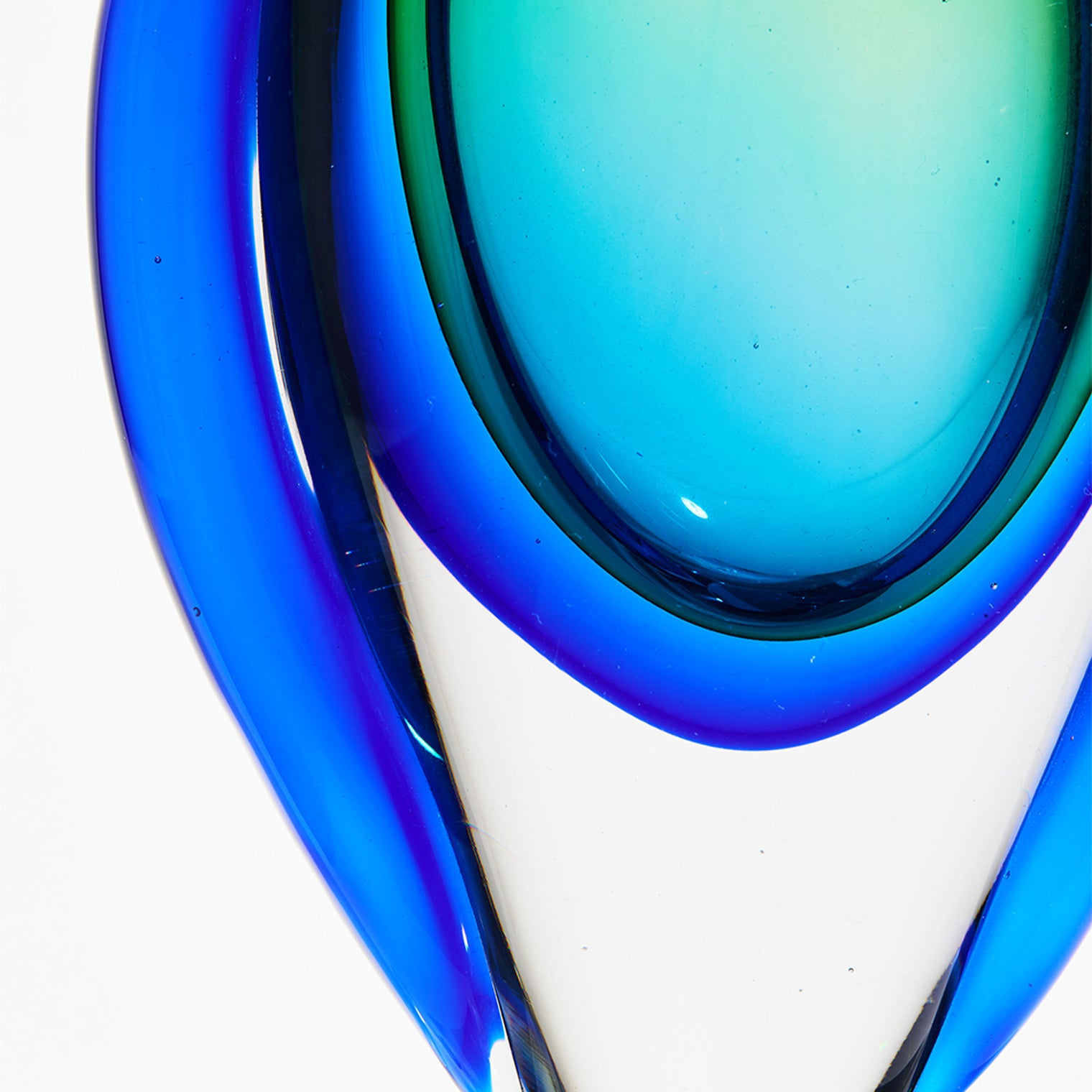 Hand Blown Sommerso Oval Art Glass Vase Emerald 8.5-10 inch tall