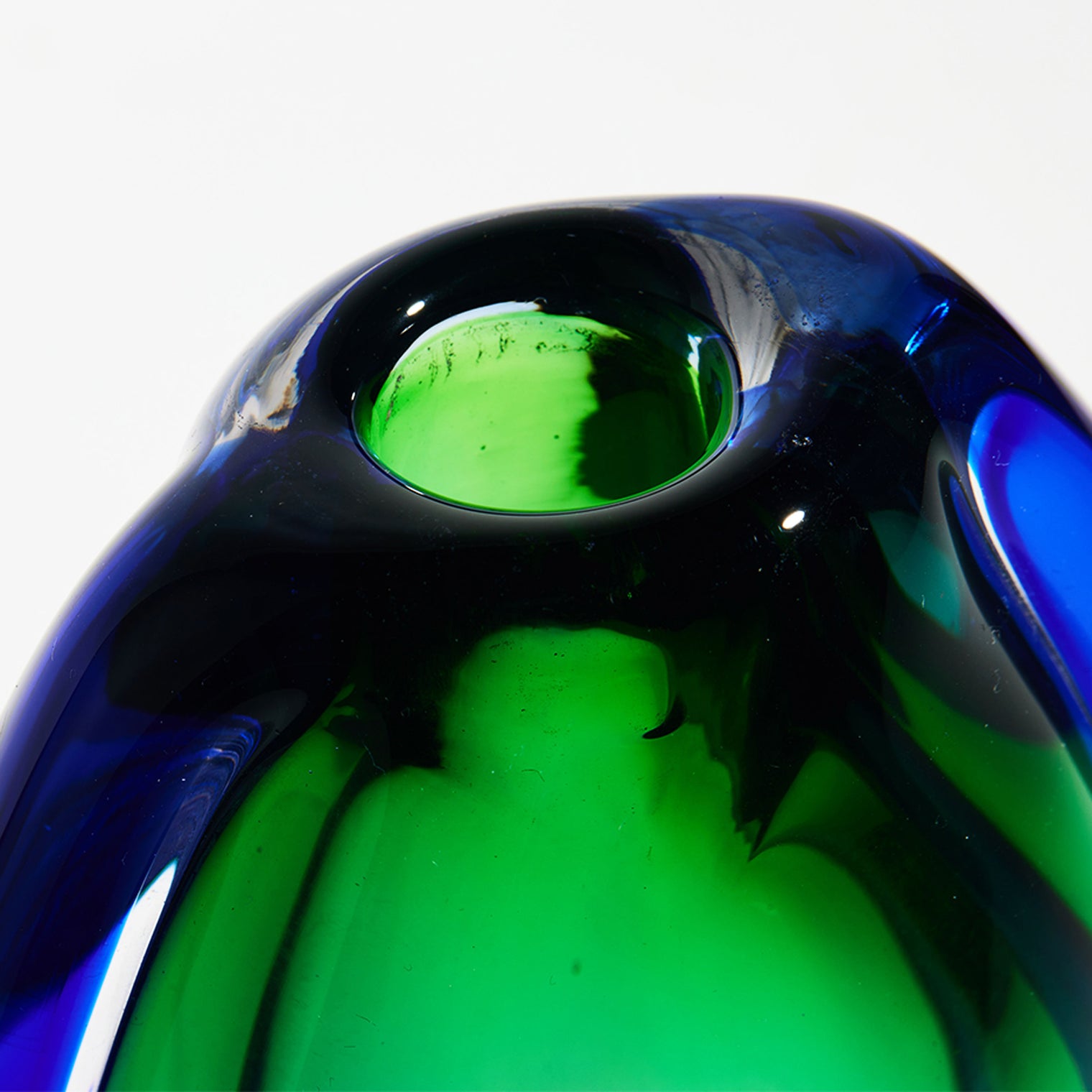 Hand Blown Sommerso Oval Art Glass Vase Emerald 8.5-10 inch tall