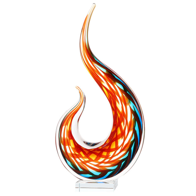 Hand Blown Flame Sommerso Art Glass Sculpture 12 inch tall