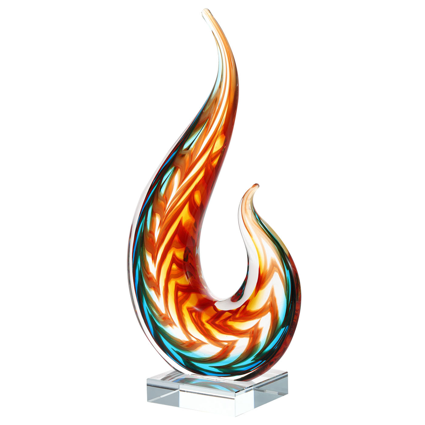 Hand Blown Flame Sommerso Art Glass Sculpture 12 inch tall