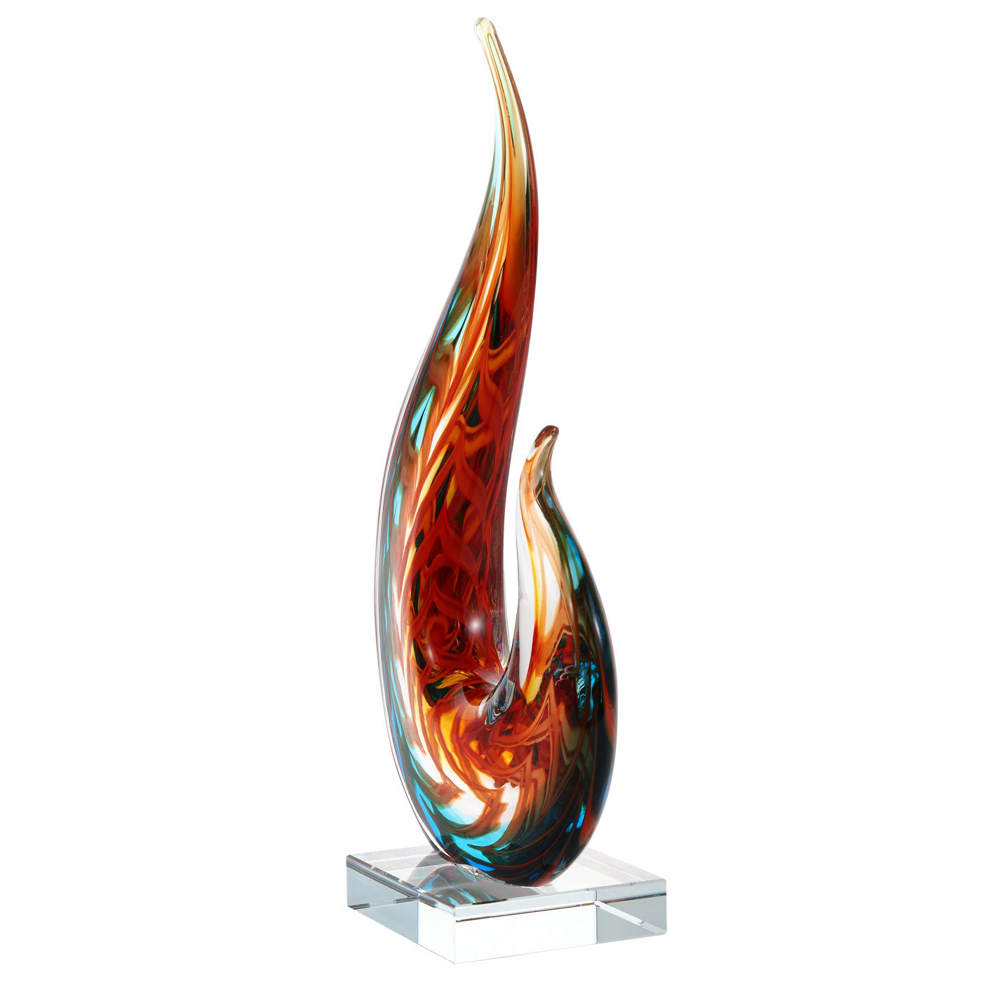 Hand Blown Flame Sommerso Art Glass Sculpture 12 inch tall