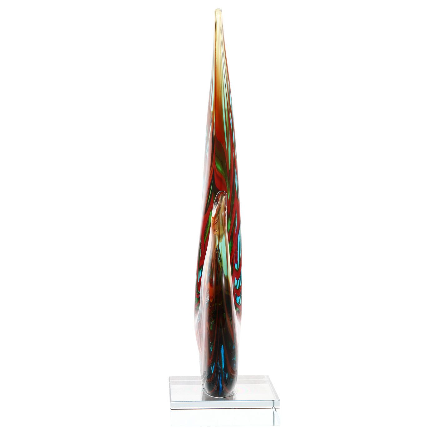 Hand Blown Flame Sommerso Art Glass Sculpture 12 inch tall