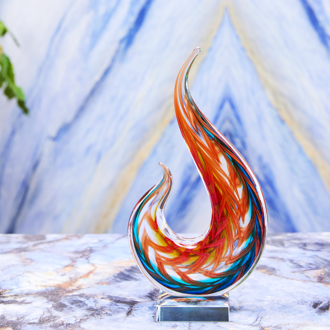 Hand Blown Flame Sommerso Art Glass Sculpture 12 inch tall