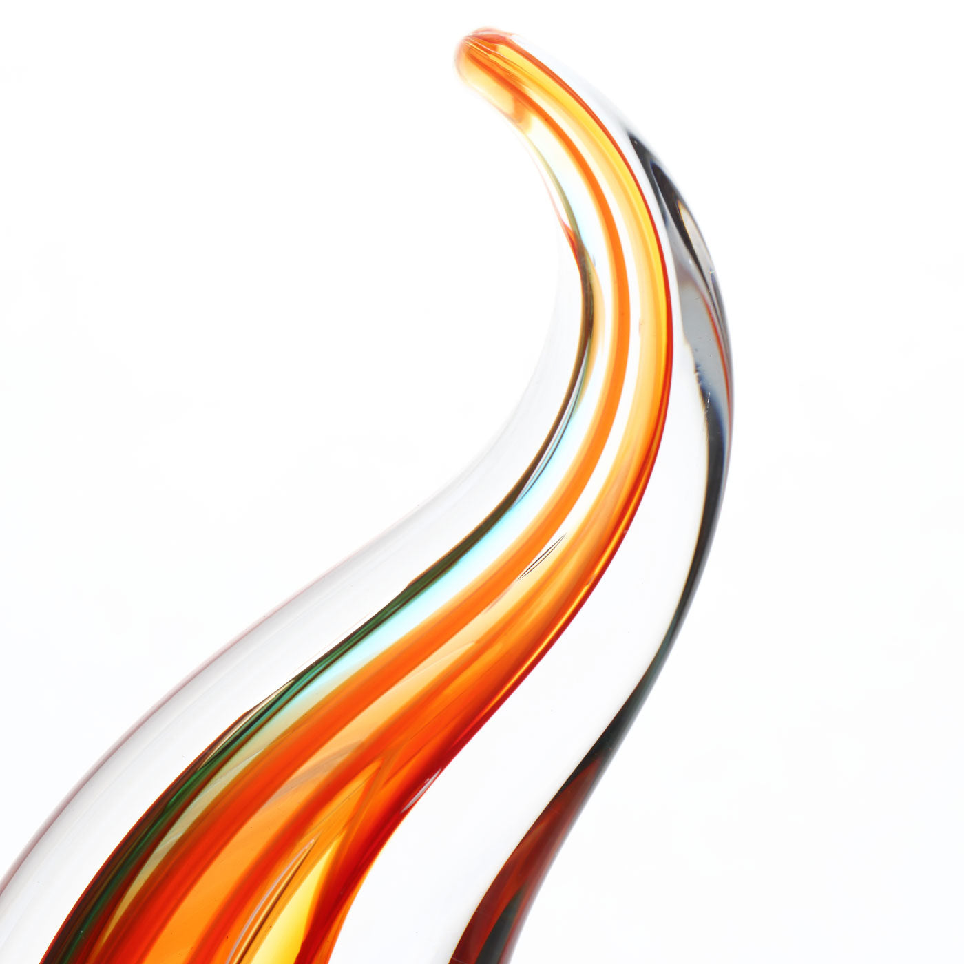 Hand Blown Flame Sommerso Art Glass Sculpture 12 inch tall