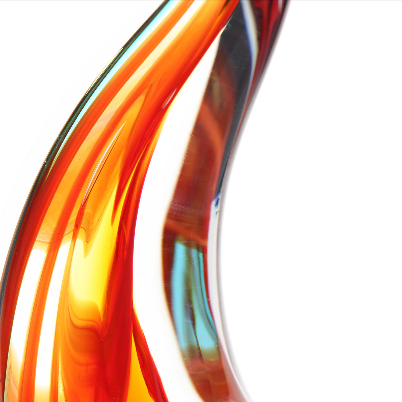 Hand Blown Flame Sommerso Art Glass Sculpture 12 inch tall