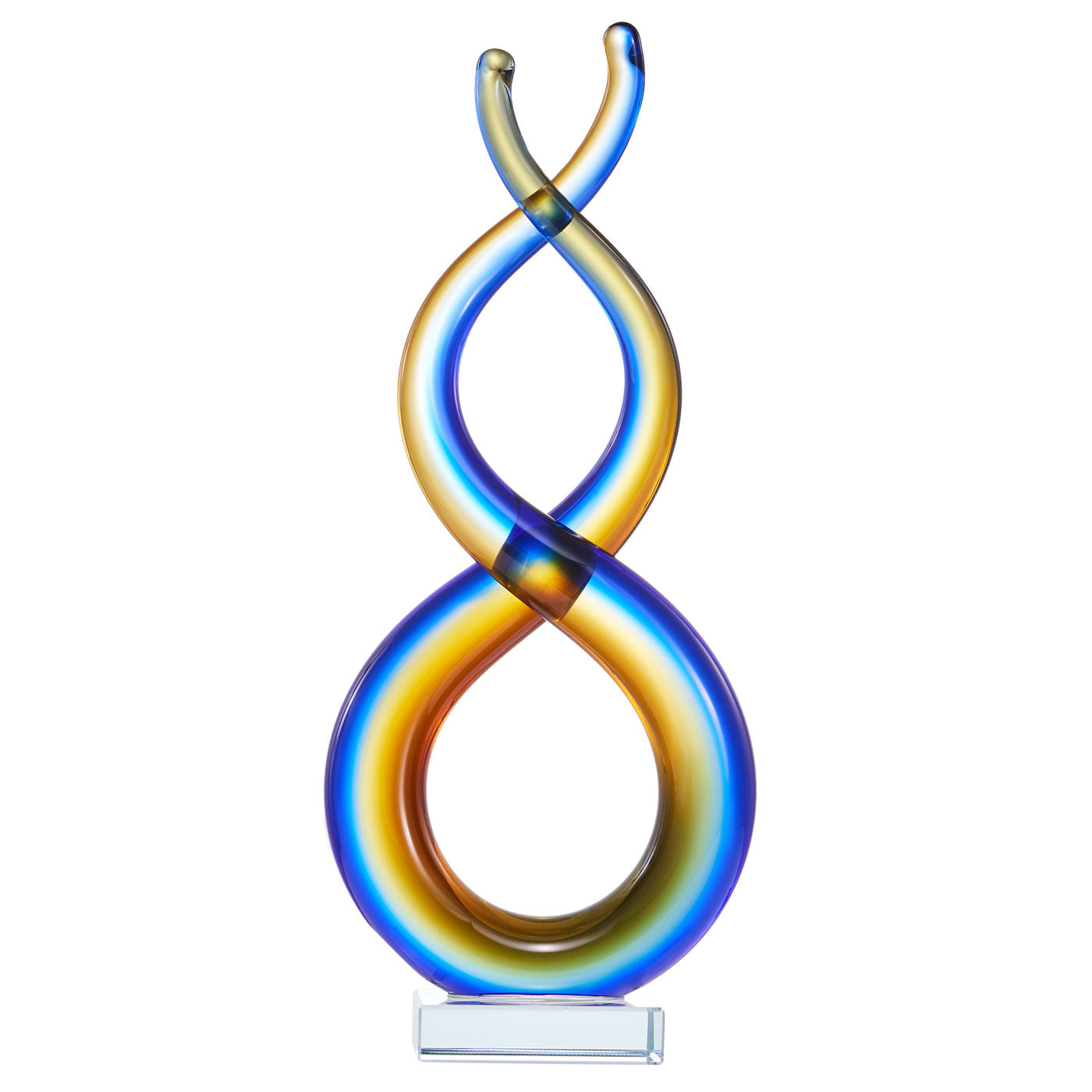 Hand Blown Wave Sommerso Art Glass Sculpture 14.5 inch tall