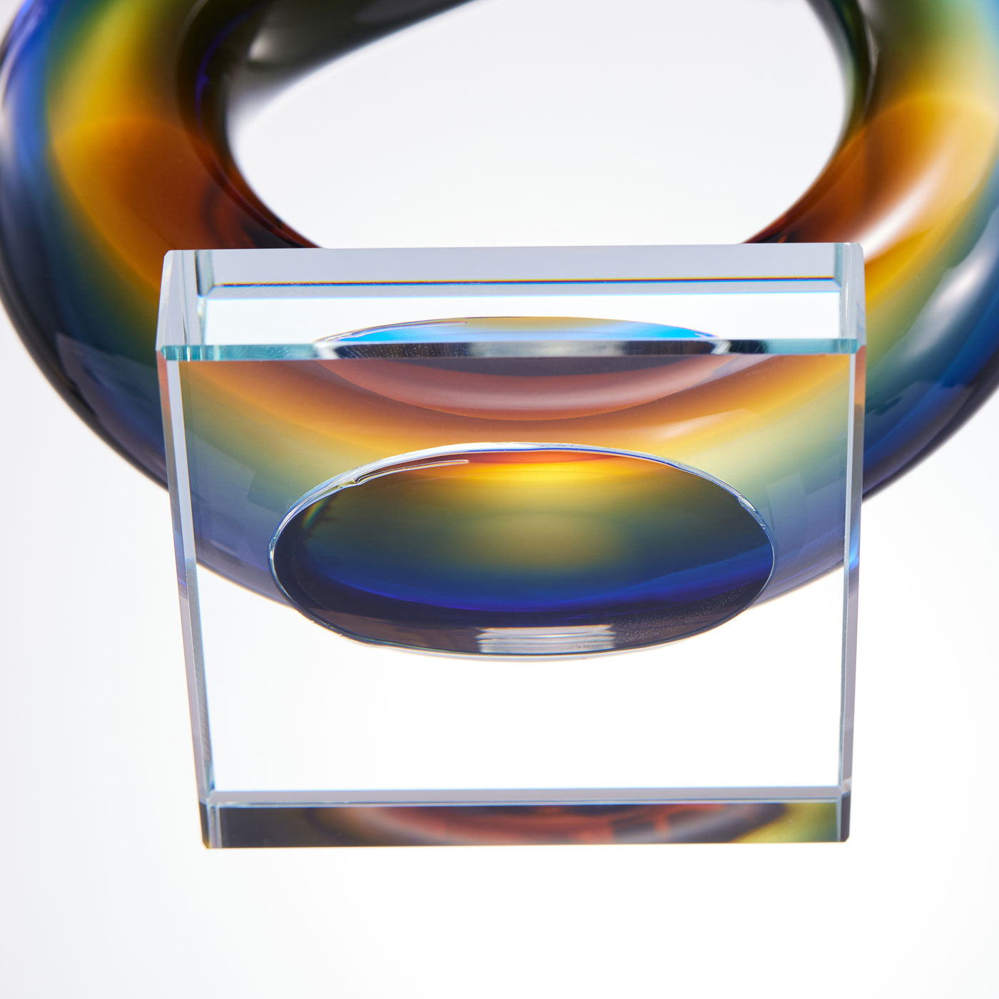 Hand Blown Wave Sommerso Art Glass Sculpture 14.5 inch tall