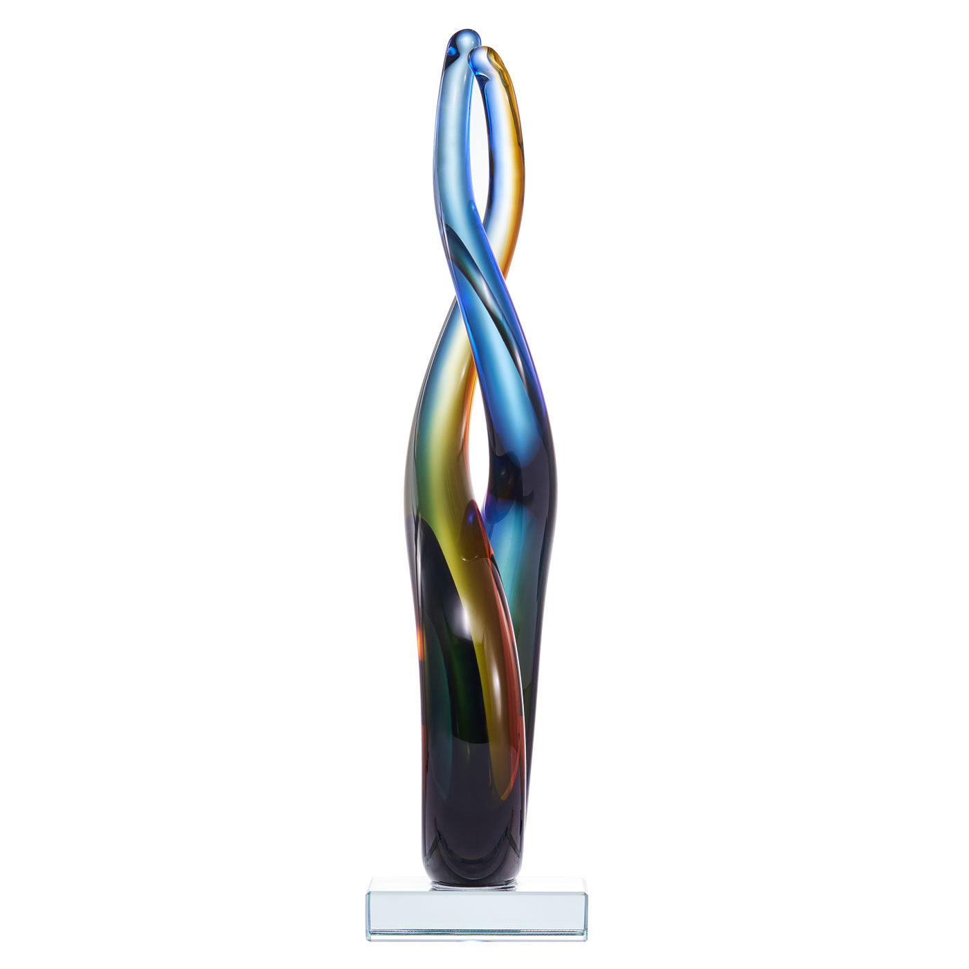 Hand Blown Wave Sommerso Art Glass Sculpture 14.5 inch tall