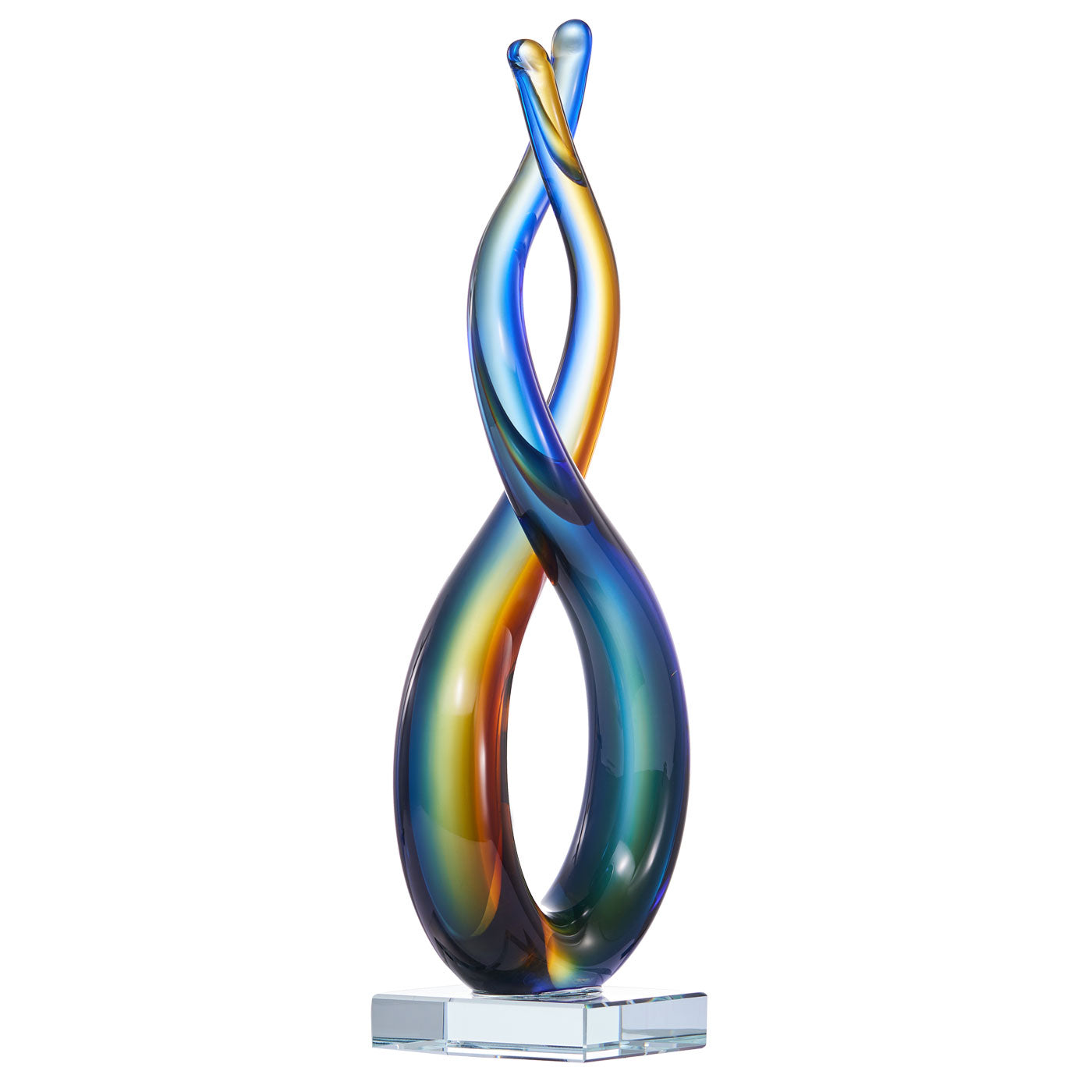 Hand Blown Wave Sommerso Art Glass Sculpture 14.5 inch tall