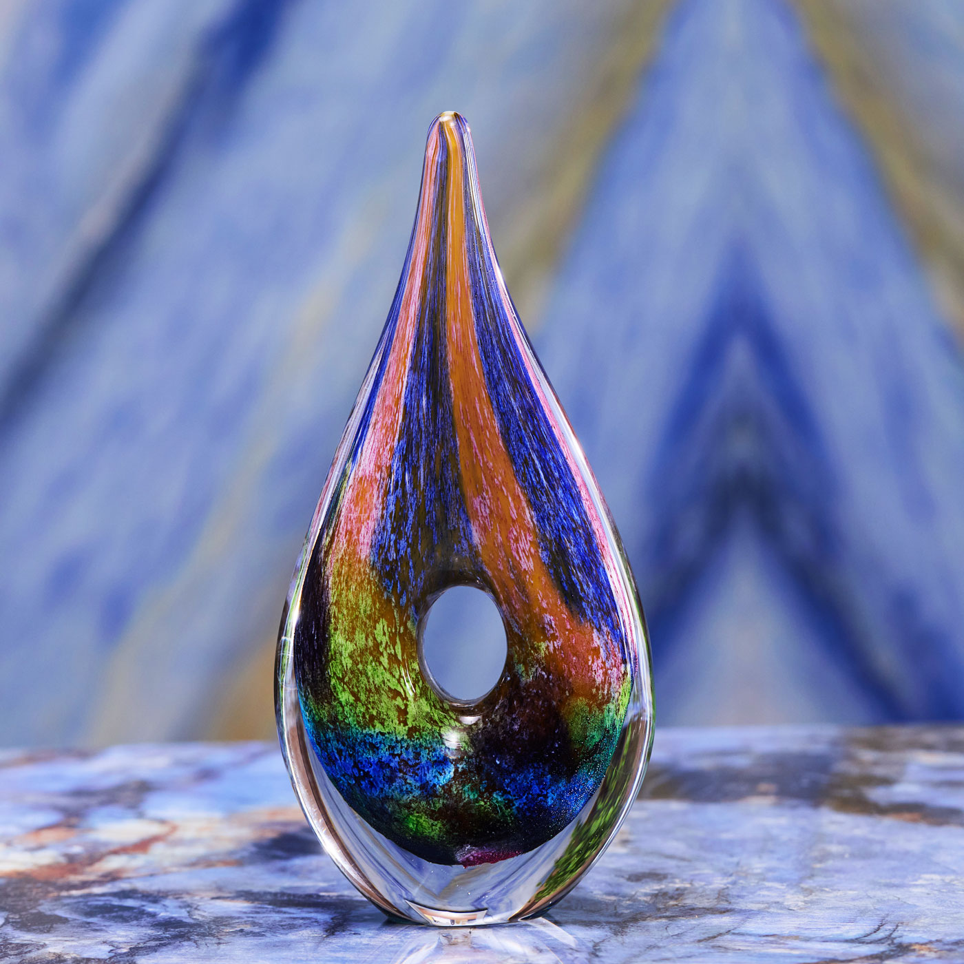 Luxury Lane Hand Blown Abstract Hollow Tear Drop Sommerso Art Glass Sculpture