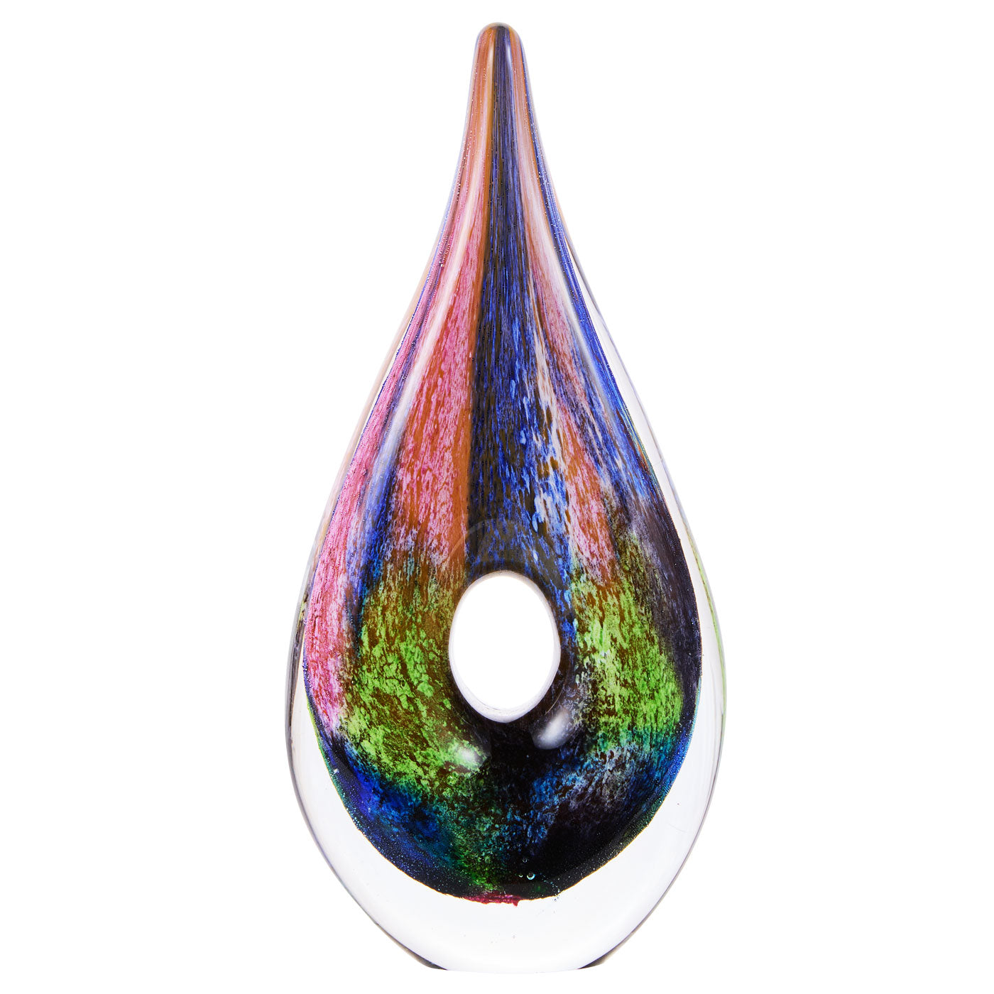Luxury Lane Hand Blown Abstract Hollow Tear Drop Sommerso Art Glass Sculpture 8.5 inch tall
