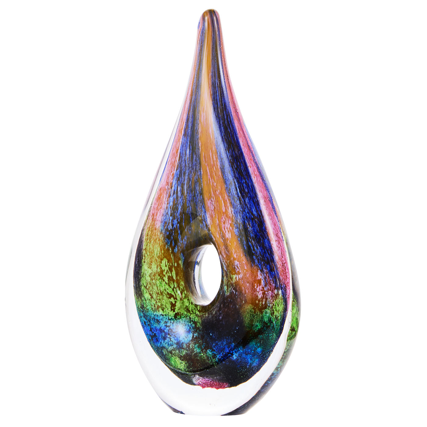 Luxury Lane Hand Blown Abstract Hollow Tear Drop Sommerso Art Glass Sculpture
