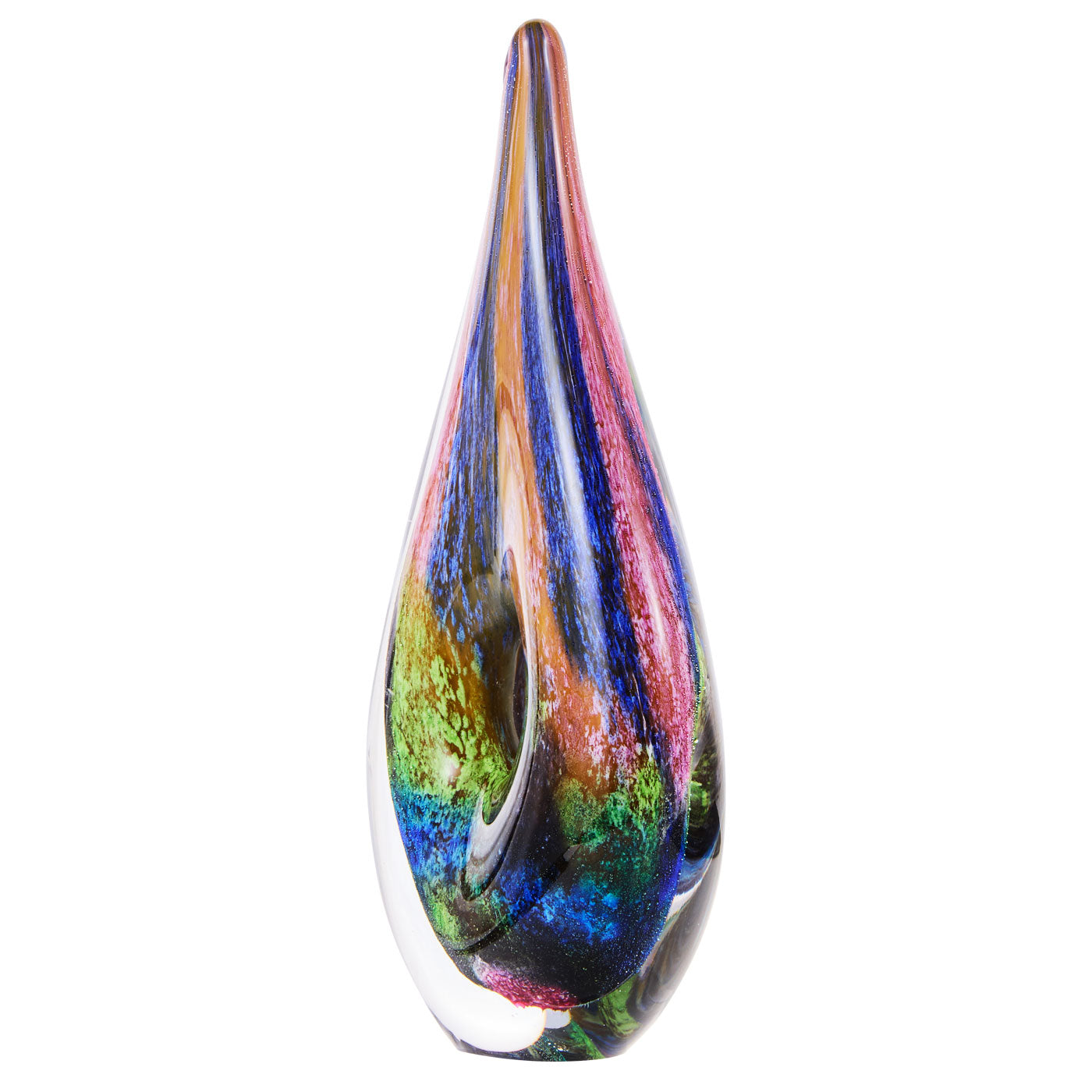 Luxury Lane Hand Blown Abstract Hollow Tear Drop Sommerso Art Glass Sculpture