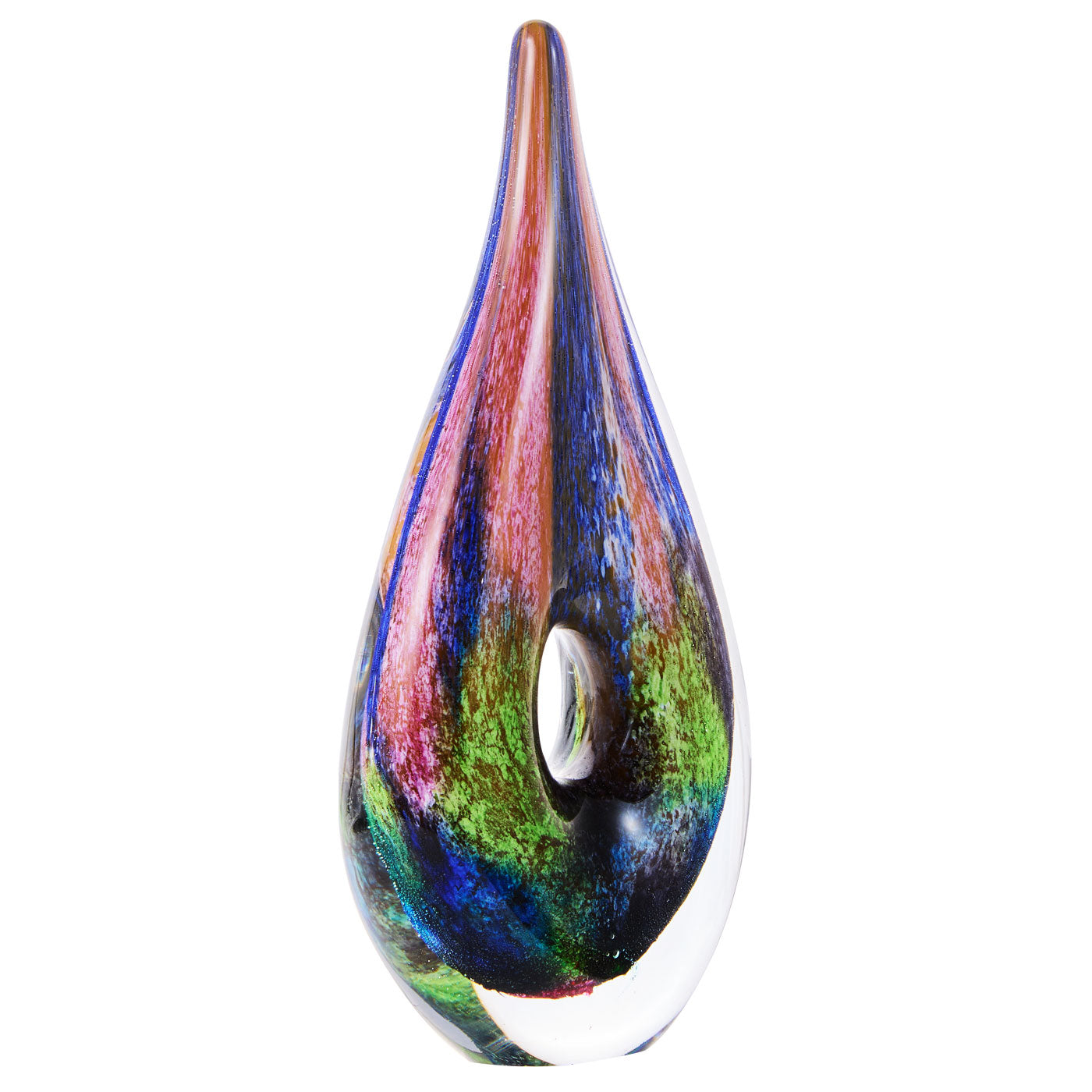 Luxury Lane Hand Blown Abstract Hollow Tear Drop Sommerso Art Glass Sculpture