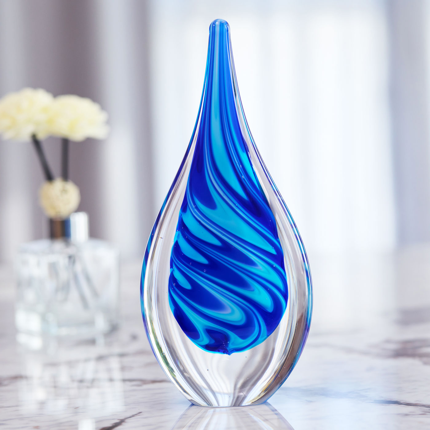 Luxury Lane Hand Blown Swirl Wave Tear Drop Sommerso Art Glass Sculpture