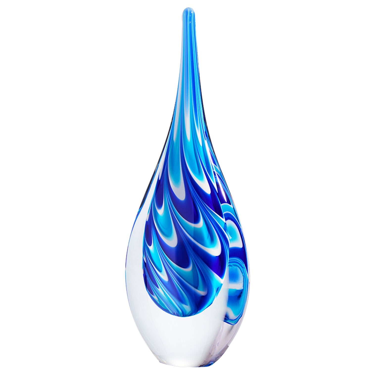 Luxury Lane Hand Blown Swirl Wave Tear Drop Sommerso Art Glass Sculpture