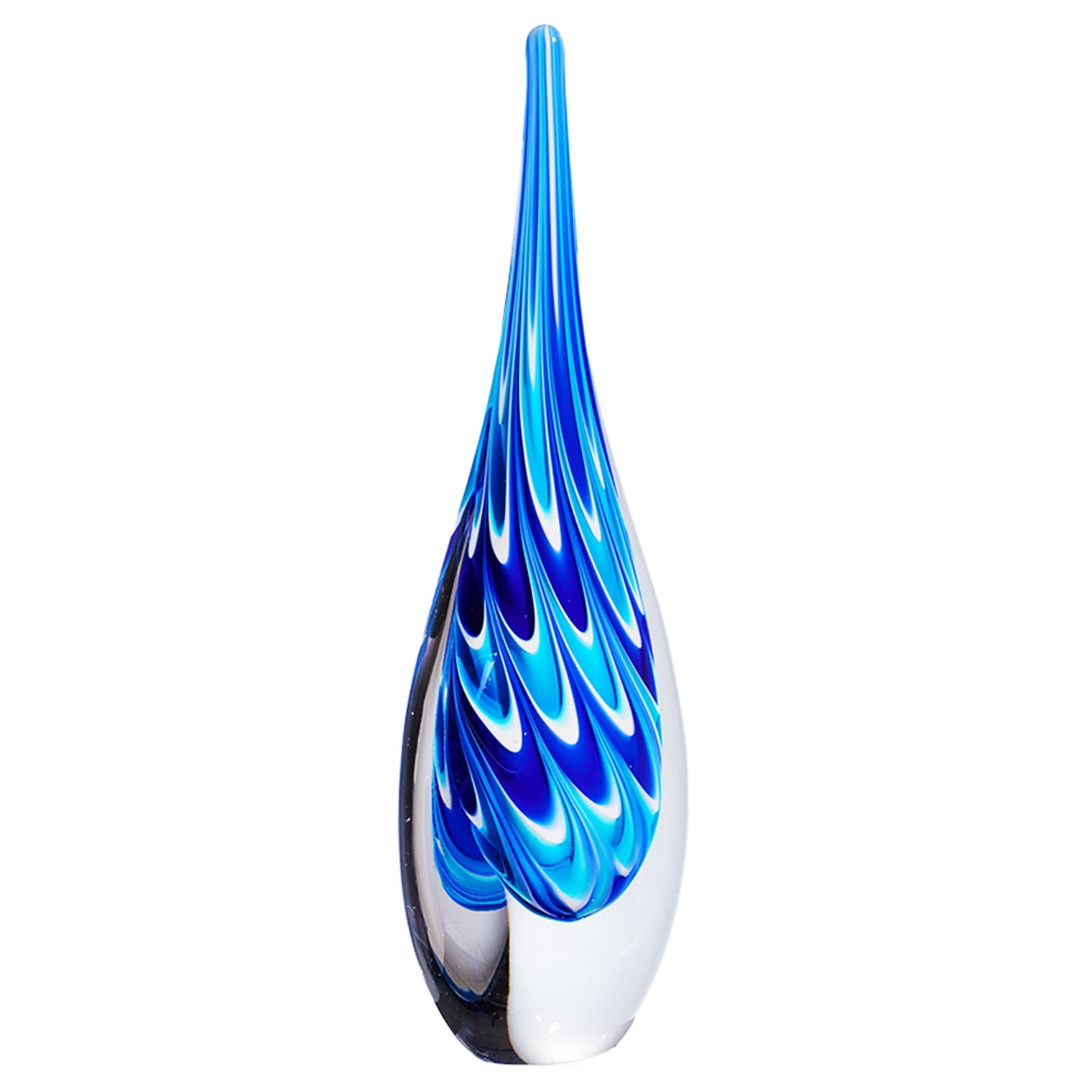 Luxury Lane Hand Blown Swirl Wave Tear Drop Sommerso Art Glass Sculpture