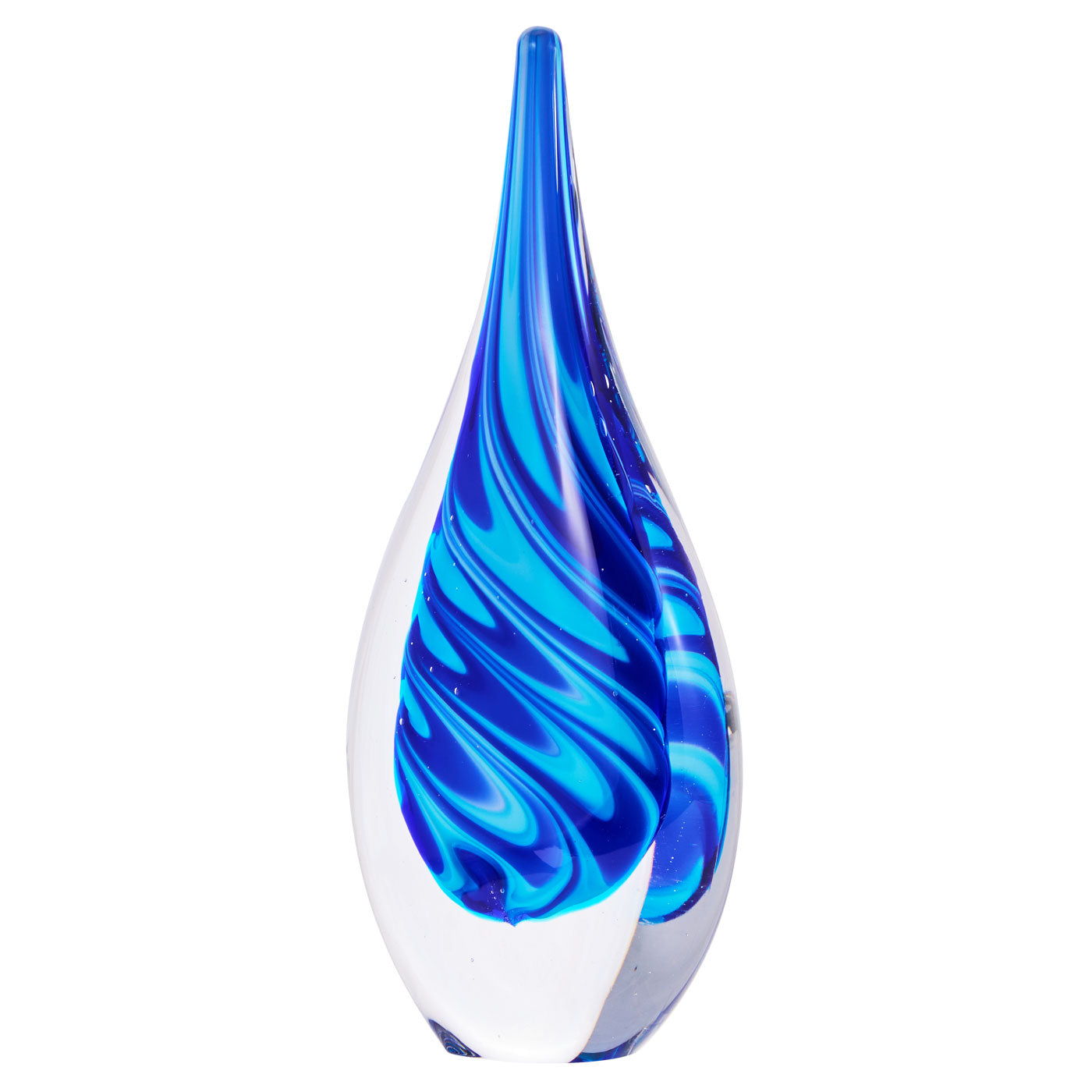 Luxury Lane Hand Blown Swirl Wave Tear Drop Sommerso Art Glass Sculpture 8.5 inch tall