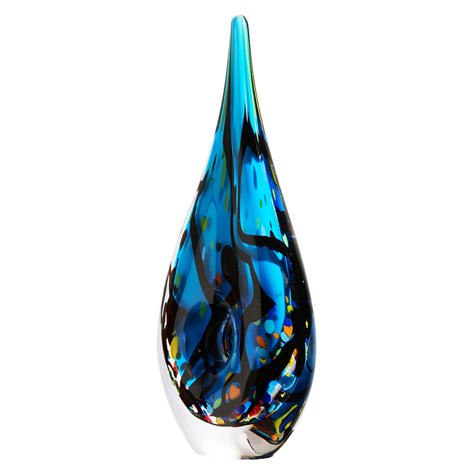 Luxury Lane Hand Blown Abstract Hollow Blue Tear Drop Sommerso Art Glass Sculpture