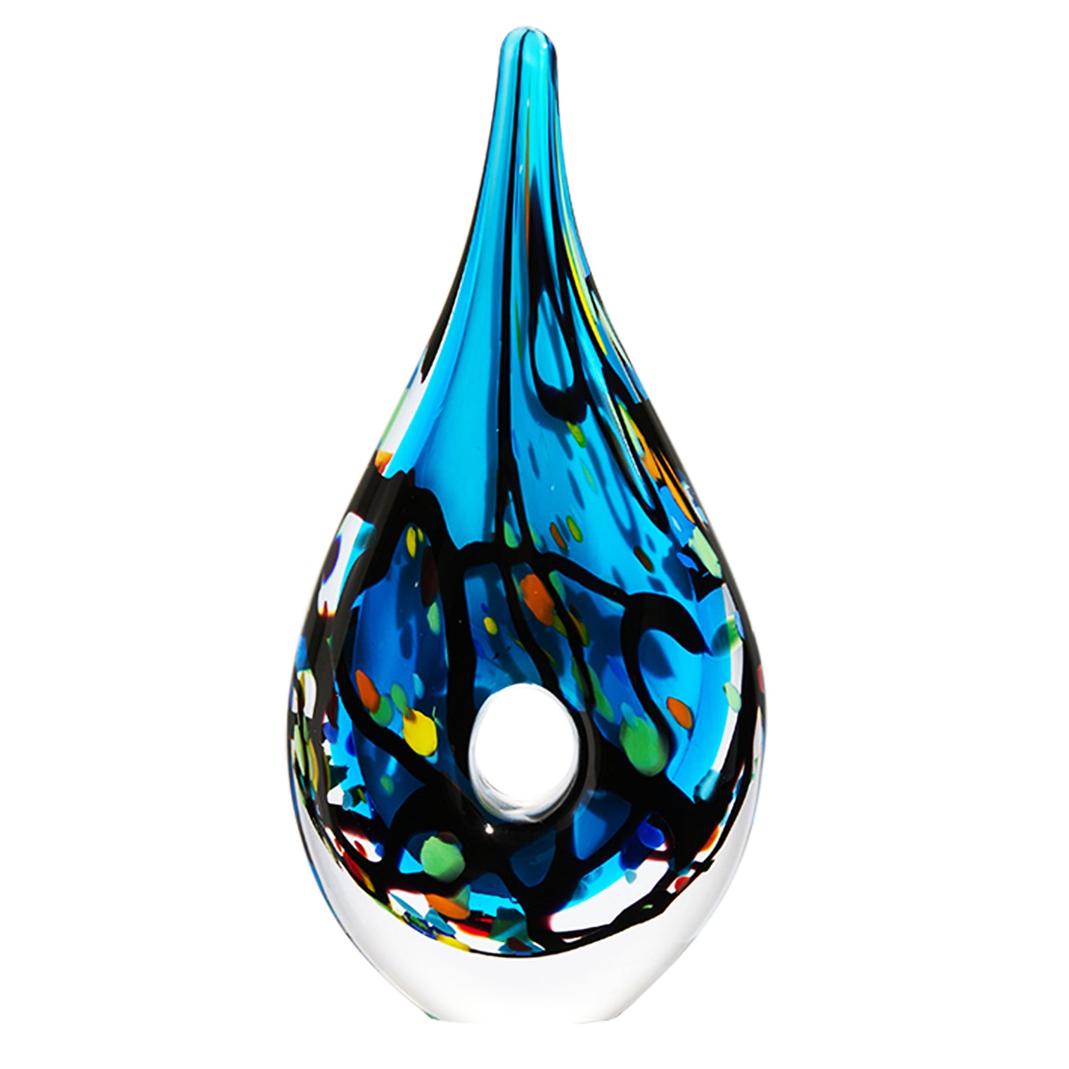 Luxury Lane Hand Blown Abstract Hollow Blue Tear Drop Sommerso Art Glass Sculpture