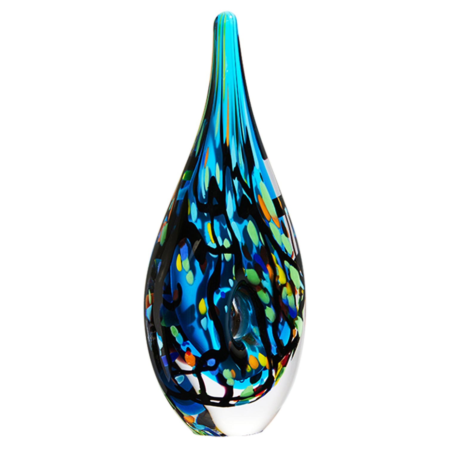 Luxury Lane Hand Blown Abstract Hollow Blue Tear Drop Sommerso Art Glass Sculpture