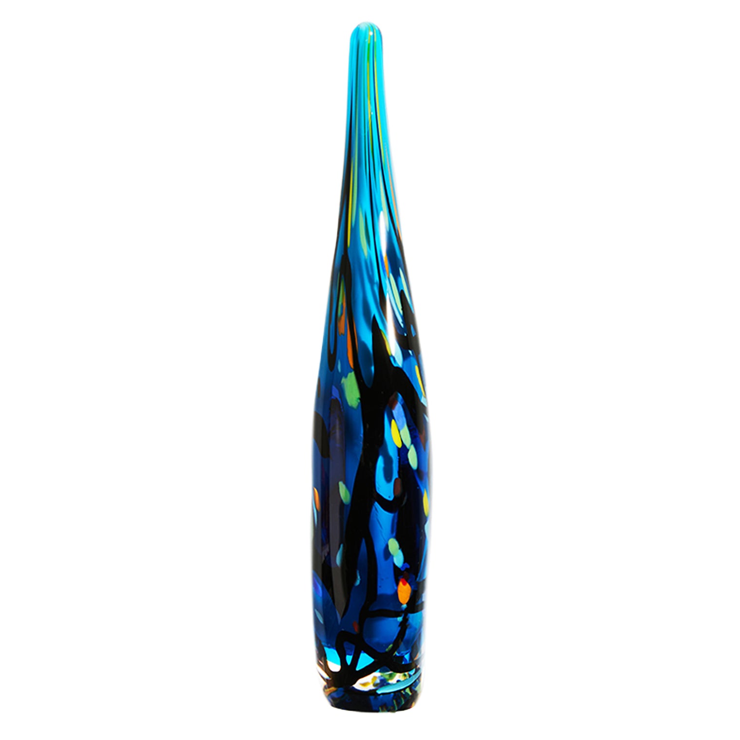 Luxury Lane Hand Blown Abstract Hollow Blue Tear Drop Sommerso Art Glass Sculpture