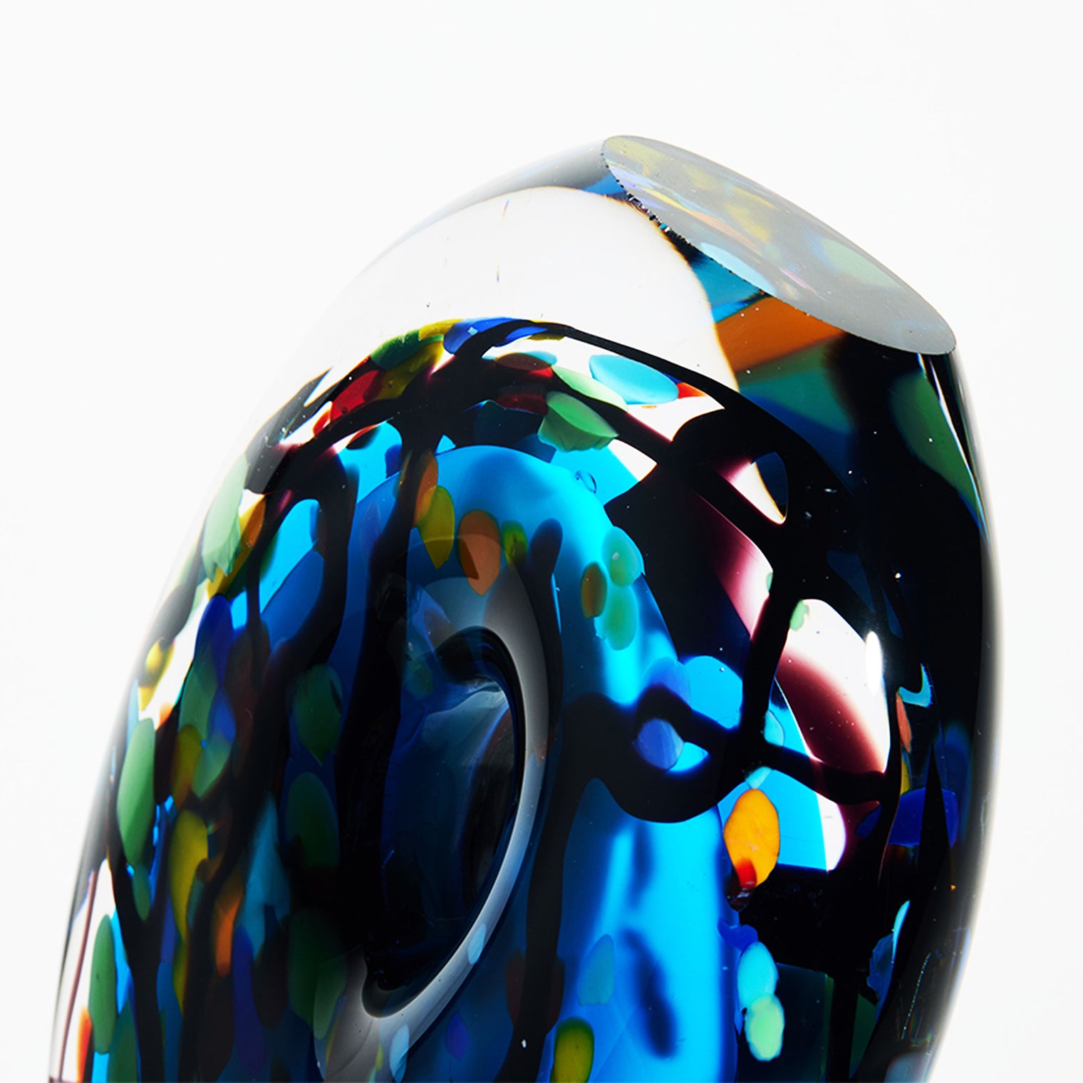 Luxury Lane Hand Blown Abstract Hollow Blue Tear Drop Sommerso Art Glass Sculpture