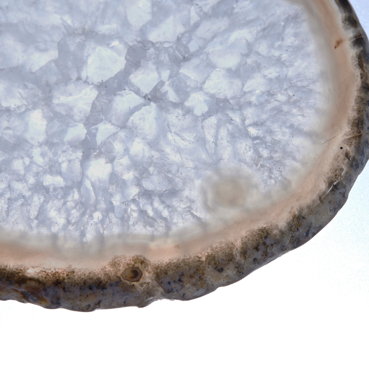 Set of 4 Natural Brazilian Agate Drink Coasters with Wood Holder - Ash Gray