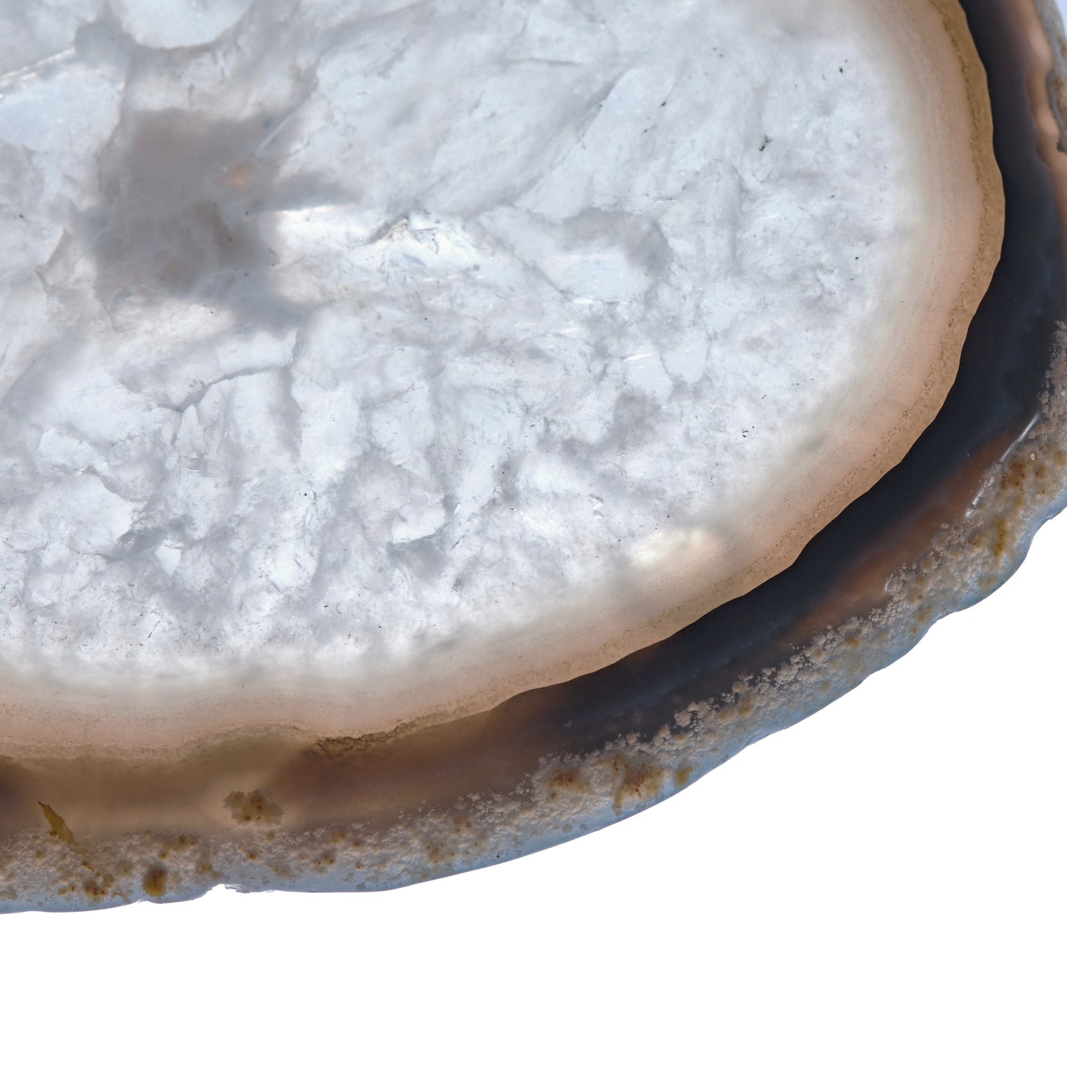 Set of 4 Natural Brazilian Agate Drink Coasters with Wood Holder - Ash Gray