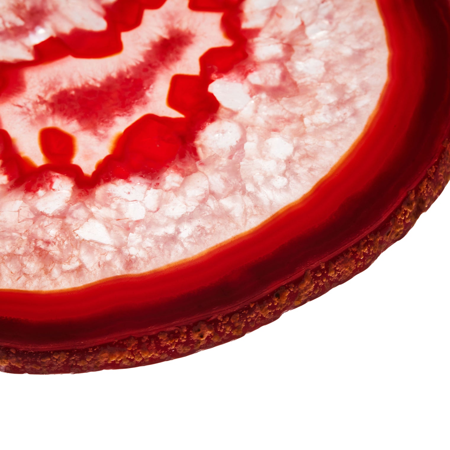 Set of 4 Natural Brazilian Agate Drink Coasters with Wood Holder - Red