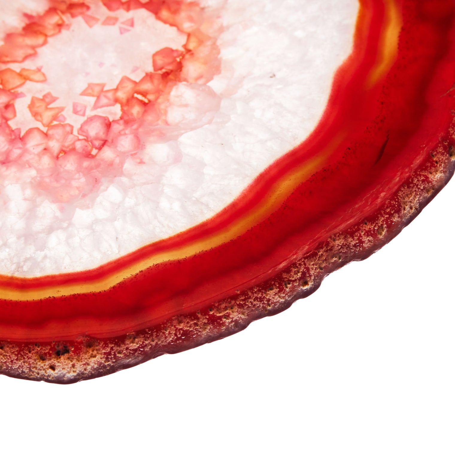 Set of 4 Natural Brazilian Agate Drink Coasters with Wood Holder - Red