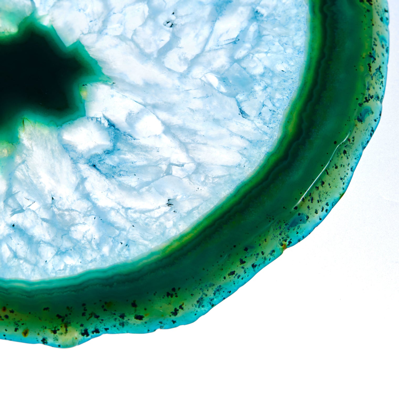 Set of 4 Natural Brazilian Agate Drink Coasters with Wood Holder - Teal