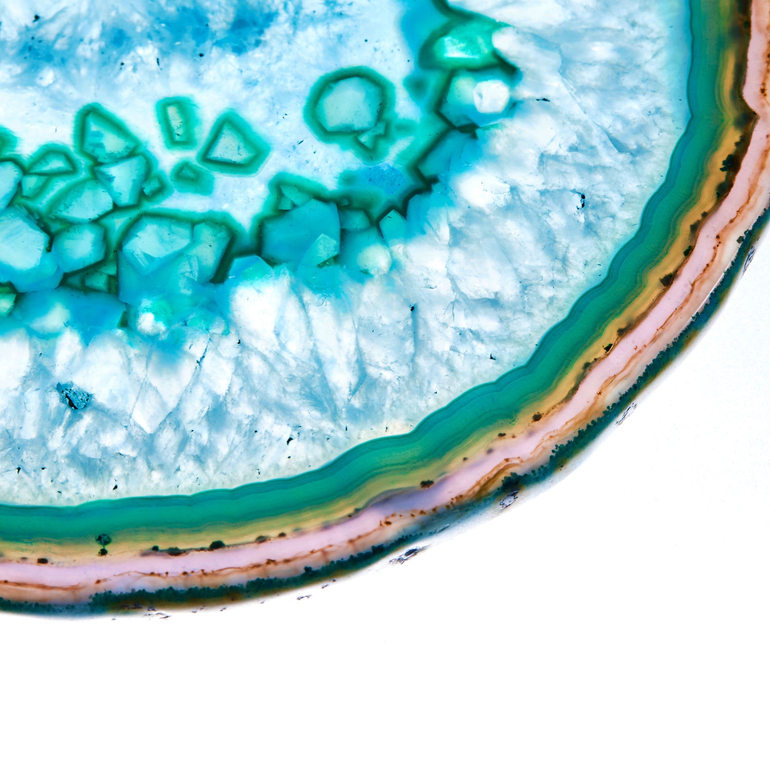 Set of 4 Natural Brazilian Agate Drink Coasters with Wood Holder - Teal