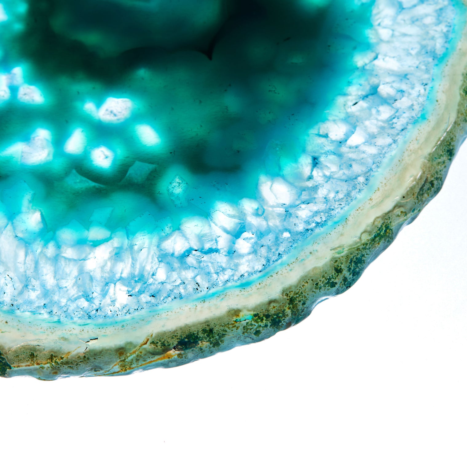 Set of 4 Natural Brazilian Agate Drink Coasters with Wood Holder - Teal