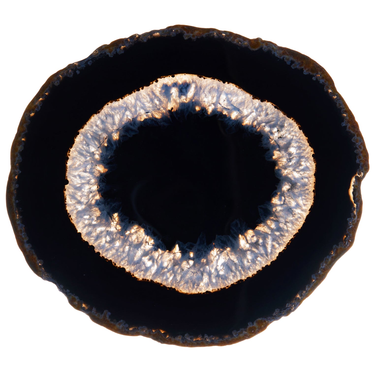 Large Natural Brazilian Agate Drink Coaster with Wood Holder - Black Space